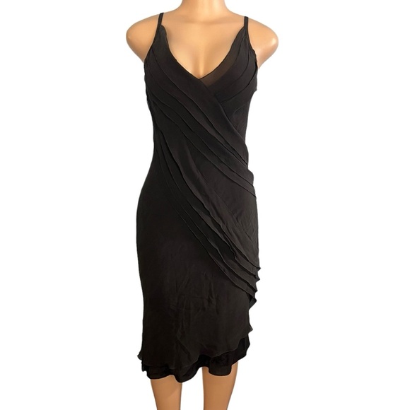Pearce Fionda Asymmetrical Pleated Slip Dress Black 100% Silk Y2K - Picture 1 of 10